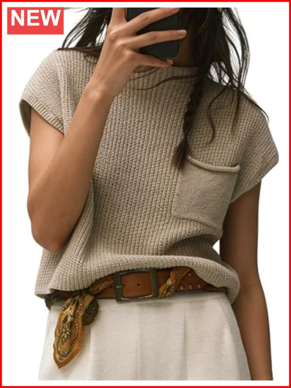 Sleeveless Knit Sweater Vest Mock Neck Rib-Knit Pullover Top